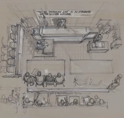 Overhead View Of Courtroom At New York State Supreme Court Brooklyn