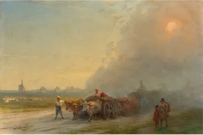 Ox Carts In The Ukrainian Steppe