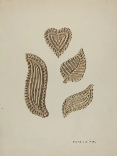 Pa German Stamping Blocks For Homespun Cotton Or Linens