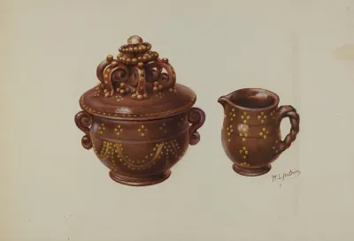 Pa German Sugar Bowl And Creamer