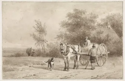 Paard En Wagen Op Een Weg