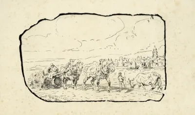 Paarden En Huifkar En Koe