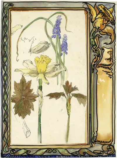 Paasbloemen En Blauwe Klokjes En Bruine Bloem