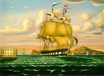 Packet Ship Passing Castle Williams New York Harbor