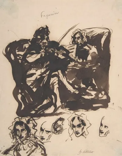 Paganini Playing And Studies Of Heads