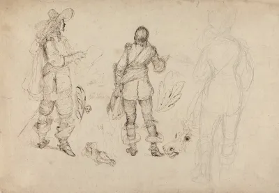 Page Of Sketches Of Cavaliers Horses Head And Plumes