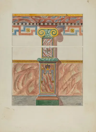 Painted Wall Decoration Detail Of Pilaster