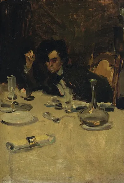 Painter Roman Laskowski At The Table Sketch