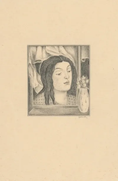 Painting Of A Woman With Long Hair Vase And Flowers
