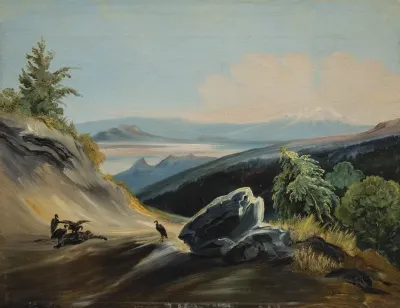 Paisaje De Sendero Con El Iztaccihuatl En La Lejania