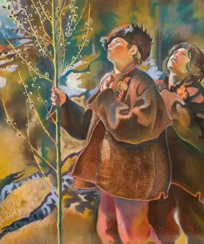Palm Sunday Triptych Hutsul Boys With Catkins