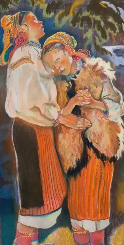 Palm Sunday Triptych Hutsul Girls