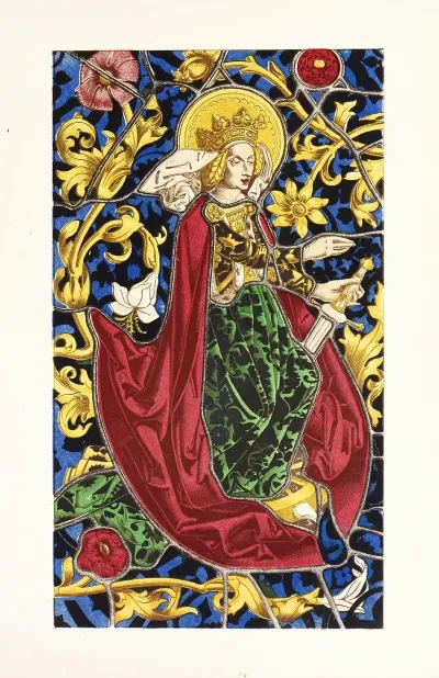 Panel Of Painted Glass St Catherine