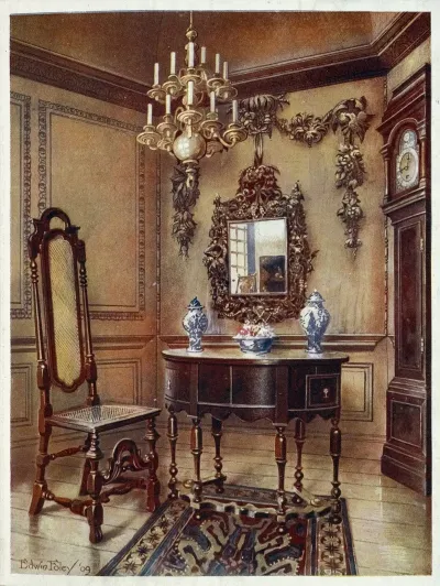 Panelling From An Old House Mirror Frame Walnut Table Walnut Chair Walnut High Case Clock