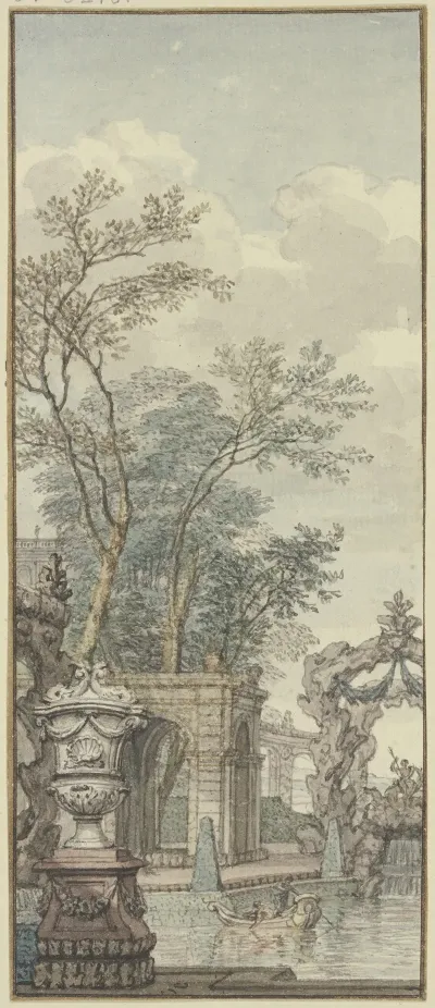 Panneau Parkansicht Mit Wasserwerken Und Kunstlichem Felsen