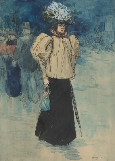 Parisian Street Scene With A Fashionably Dressed Woman