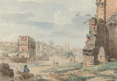 Part Of The Colosseum With The Arch Of Constantine And Arch Of Titus In The Distance Rome