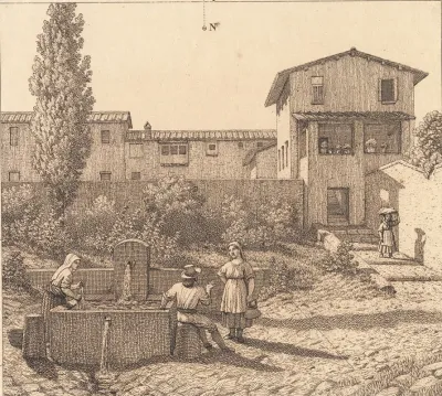 Parti Af En Italiensk Landsby Illustration Til Linearperspectiven Tavle Vi
