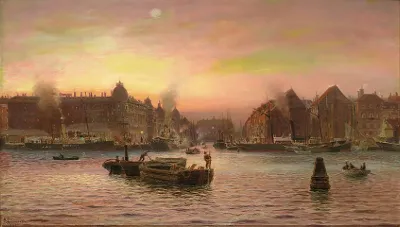 Parti Fra Nyhavn Set Fra Gronlandske Handelsplads Efter Solnedgang