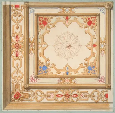 Partial Design For A Ceiling Painted In Strapwork And Pine Cone Motifs