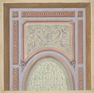 Partial Design For The Decoration Of A Ceiling With An Oval Panel At Center