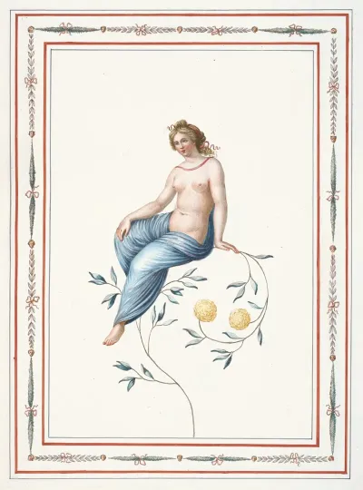 Partially Nude Woman Sitting On Flowering Branch