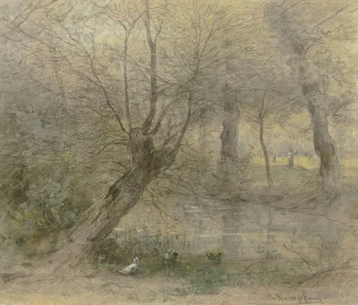 Partie Von Der Nied In Der Nahe Des Brentanoschen Parkes In Rodelheim Von Enten Belebt