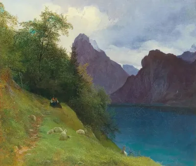 Partie Zwischen Ebensee Und Traunkirchen Mit Blick Auf Den Traunstein