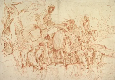 Pastoral Journey With Flocks And Herds At A Stream
