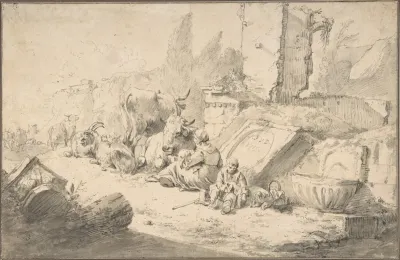 Pastoral Landscape With Roman Ruins