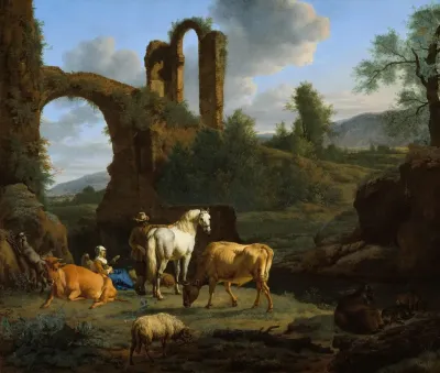 Pastoral Landscape With Ruins