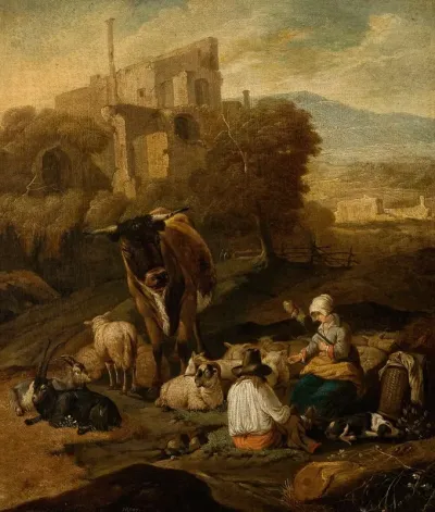 Pastoral Scene Against Ruins