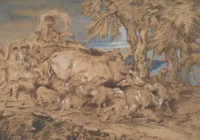 Pastoral Scene Nomads With Sheep And Cattle