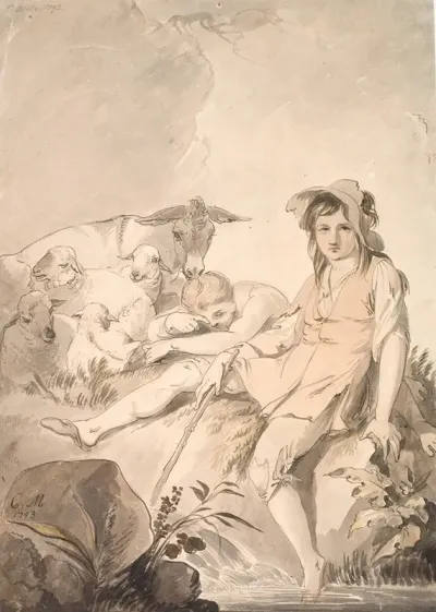 Pastoral Scene With Two Children And Animals
