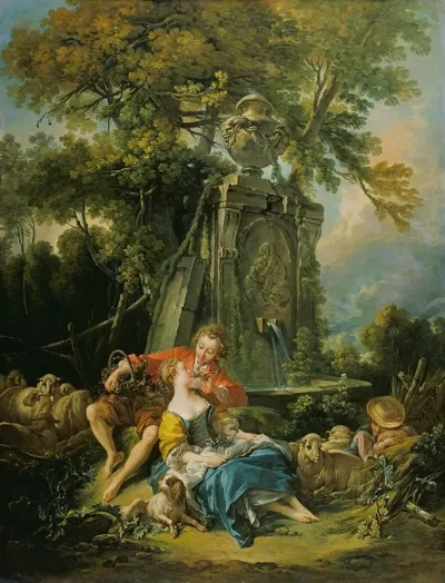 Pastoral With A Couple Near A Fountain
