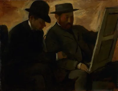 Paul Lafond And Alphonse Cherfils Examining A Painting