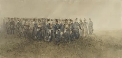 Pauze Van Een Bataillon Infanterie Op De Heide