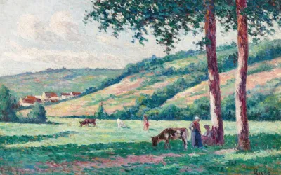 Paysage Aux Bergeres Et Vachers