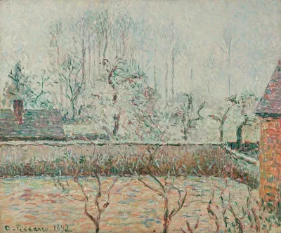 Paysage Avec Maisons Et Mur De Cloture Givre Et Brume Eragny