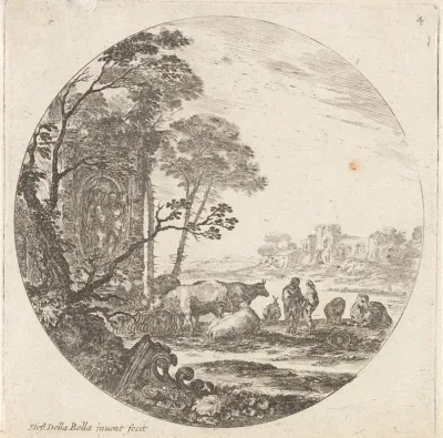 Paysage Avec Un Chapiteau Corinthien Sur Le Devant Par Terre