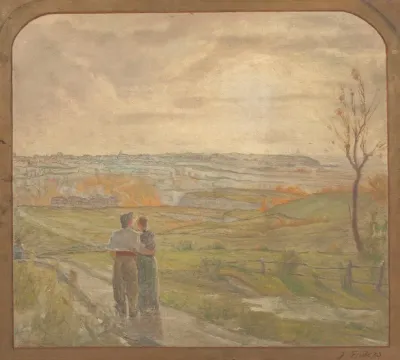 Paysage Avec Un Couple Marchant