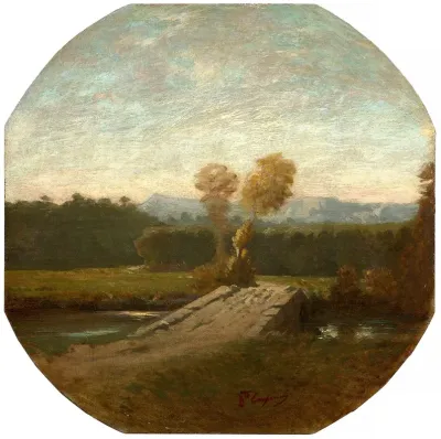 Paysage Boise Avec Pont Et Cours Deau