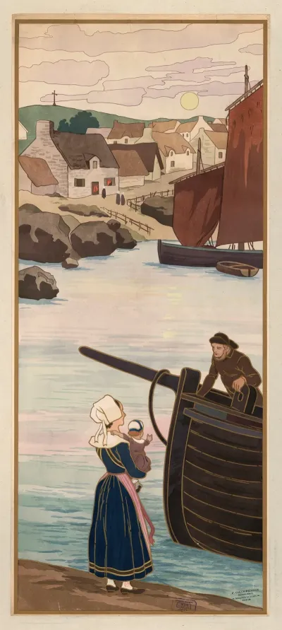 Paysage Breton Bateaux Et Pecheur