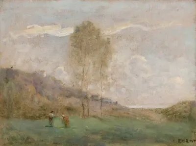 Paysage Dautomne Pres Dune Cote Avec Deux Personnages