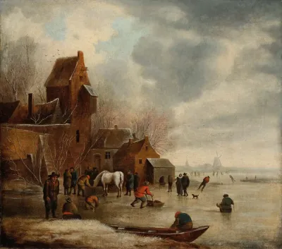 Paysage Dhiver Aux Patineurs