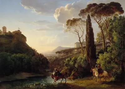 Paysage Ditalie Avec Trois Chevaliers