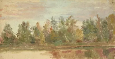 Paysage Fluvial Et Son Reflet Au Couchant Rose 2