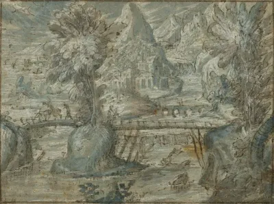 Paysage Montagneux Avec Un Pont Au Dessus De La Riviere