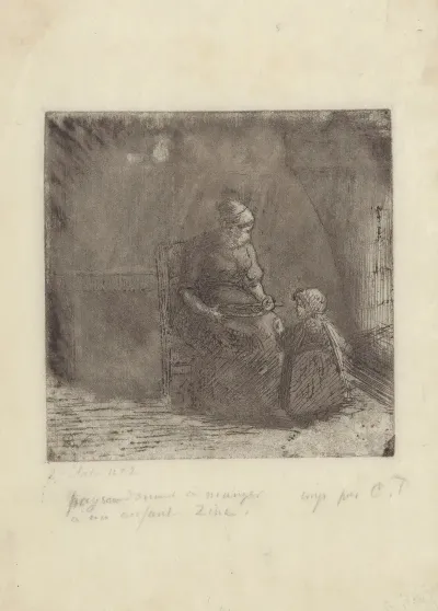 Paysanne Donnant A Manger A Un Enfant