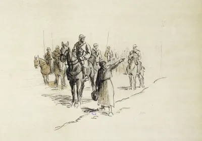 Paysanne Donnant La Direction A Une Troupe A Cheval